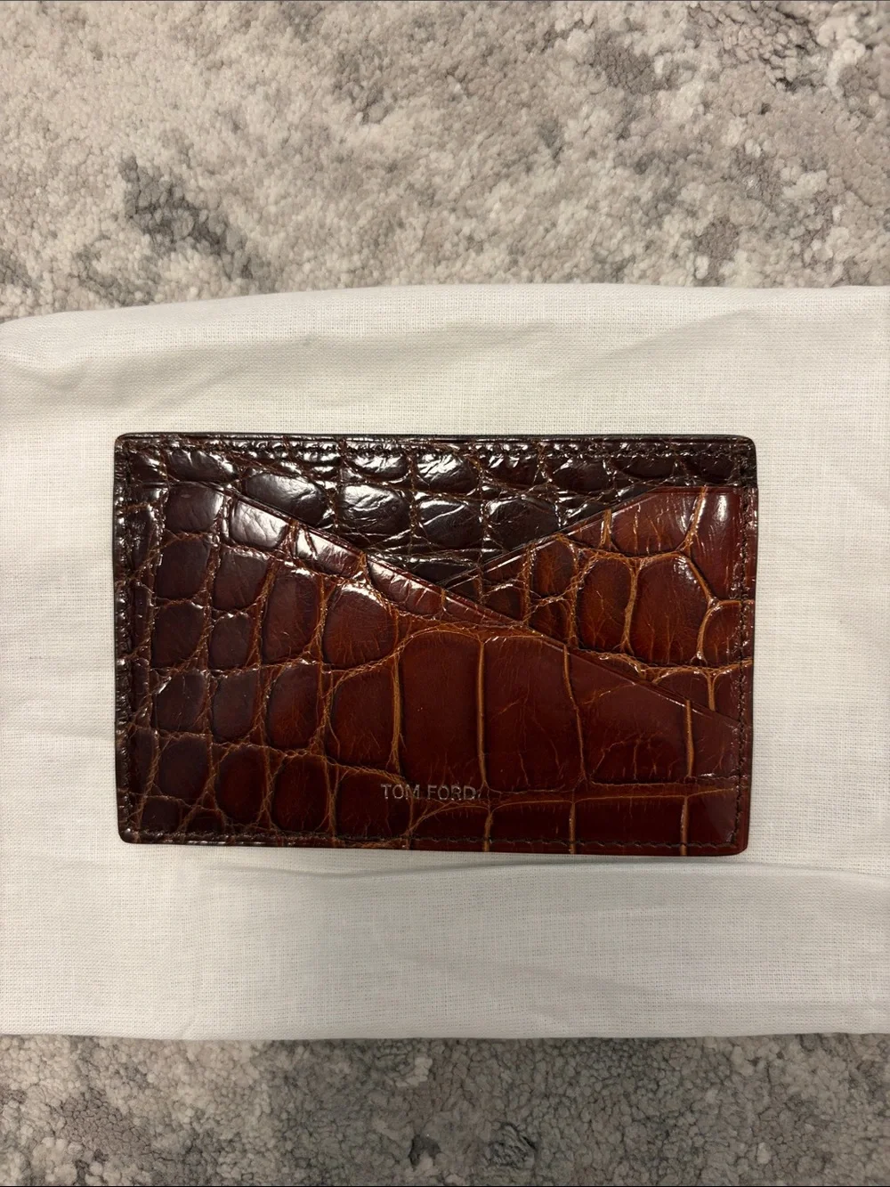 Tom Ford Cognac Croc-Embossed Leather Card Holder